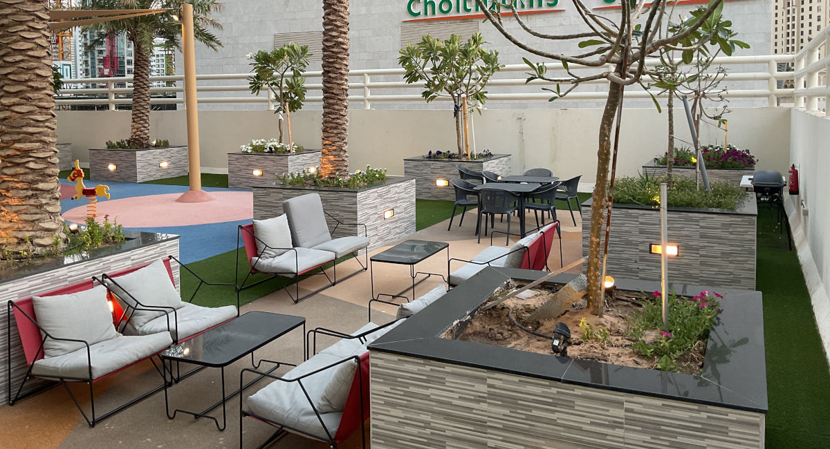 photo of barbeque area in Royal Oceanic Tower in JBR and Dubai Marina area in Dubai, with sofas, cusions, tables and chairs