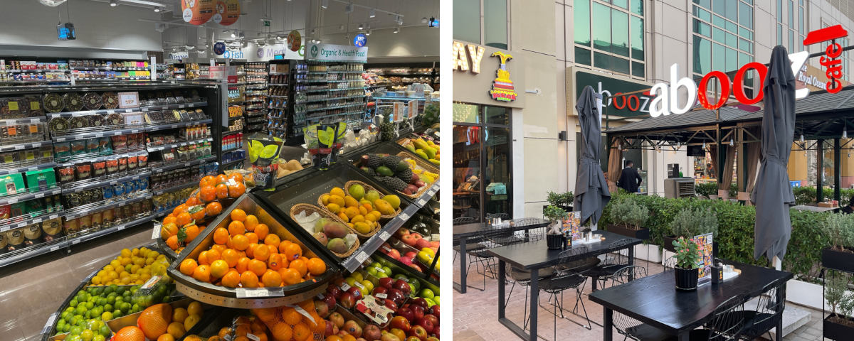 photo of Choitram supermarket near to Royal Oceanic Tower  in Dubai, and Abooz cafe in Royal Oceanic Tower